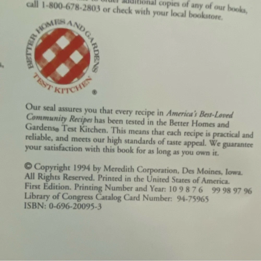 BH&G America's Best Loved Community Recipes 1994 HC 1st Ed Cookbook 210+ Recipes